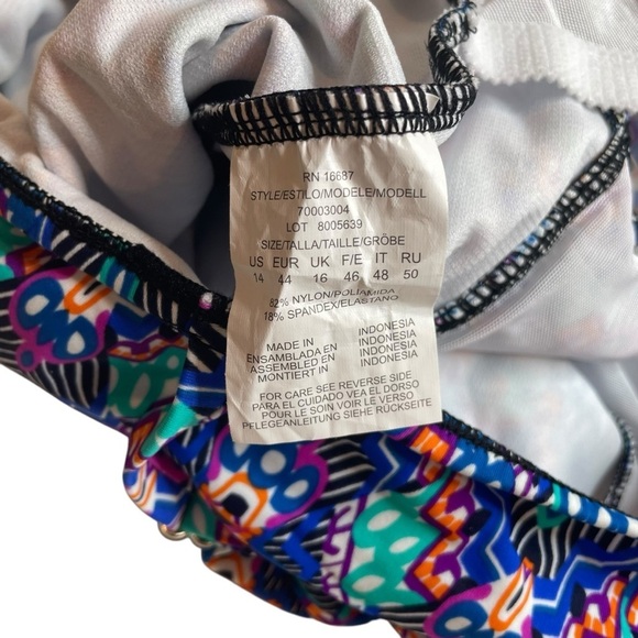 Swim Solutions Tummy Control Shirred One Piece Swim Suit Navy Multi 14 New - Picture 6 of 7